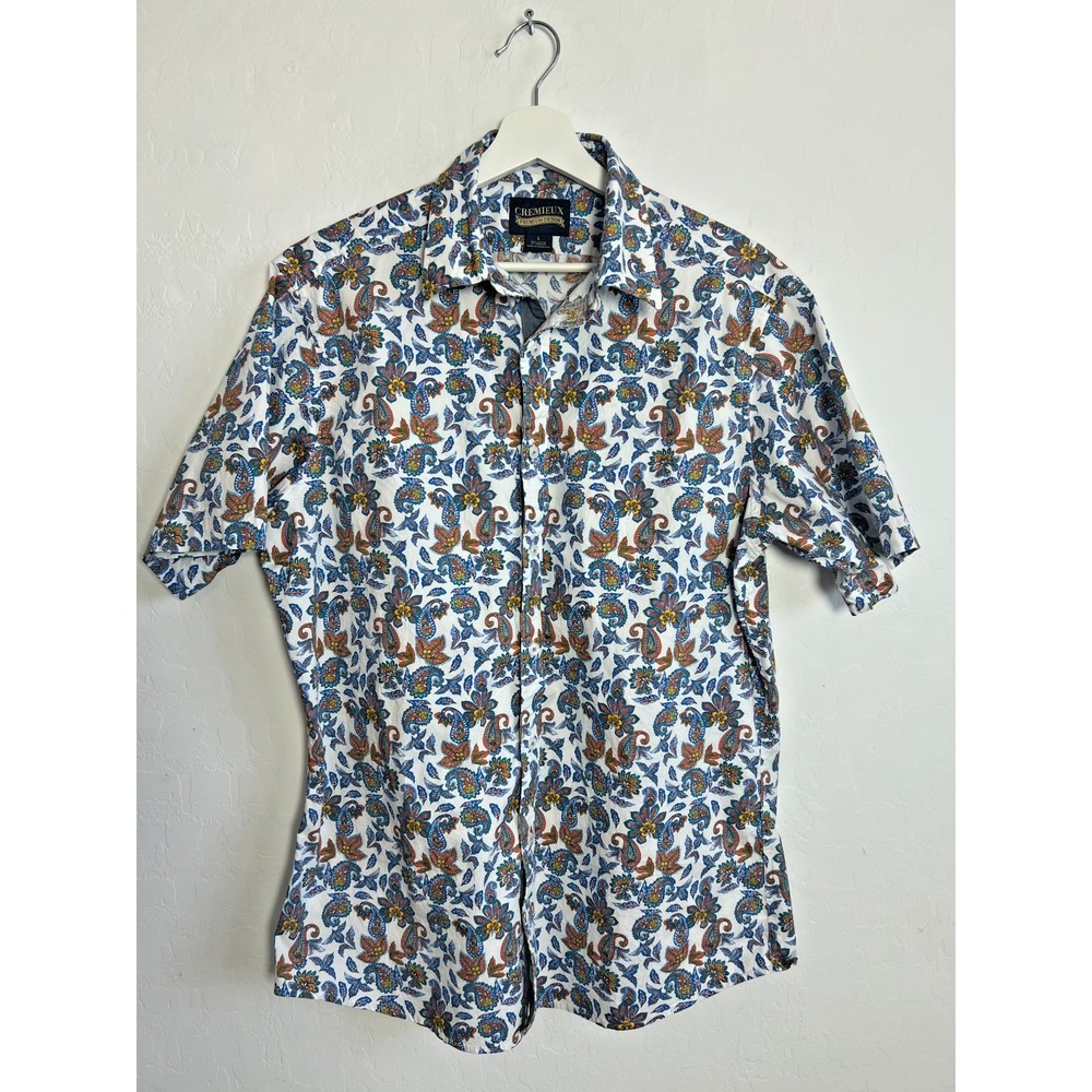 Cremieux Premium mens L shirt paisley floral cotton stretch short sleeve hipster